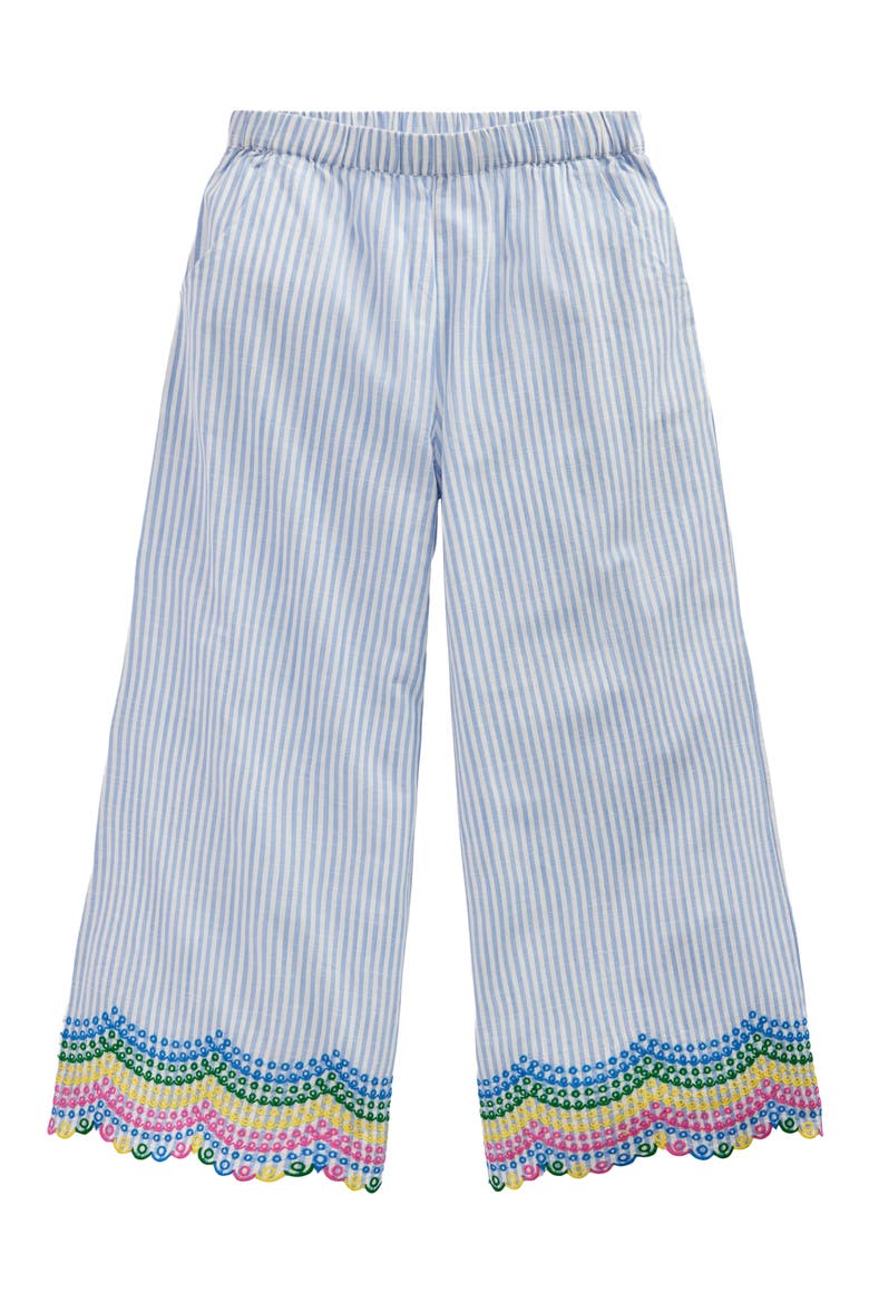 Kids' Stripe Eyelet Scallop Hem Cotton Pants, Main, color, BLUE TICKING RAINBOW