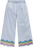 Mini Boden Kids' Stripe Eyelet Scallop Hem Cotton Pants