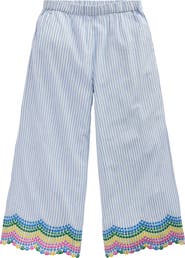 Mini Boden Kids' Stripe Eyelet Scallop Hem Cotton Pants