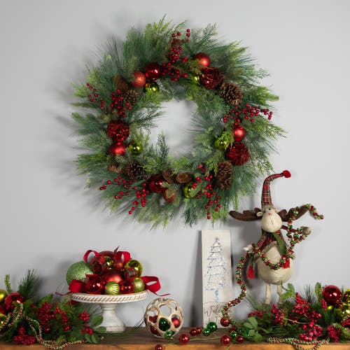 Northlight Real Touch Berries, Pinecones And Ornaments Artificial Christmas Wreath In Green