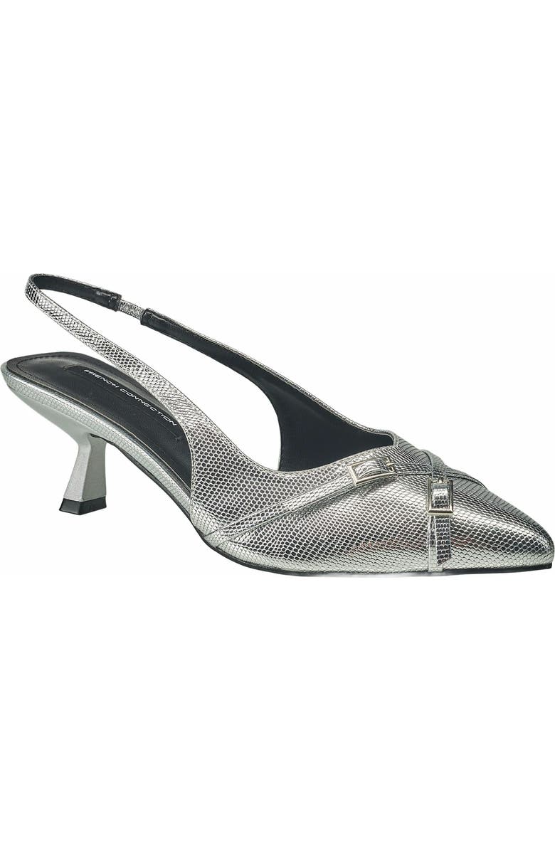 French Connection Buckles Slingback Kitten Heel, Main, color, Silver