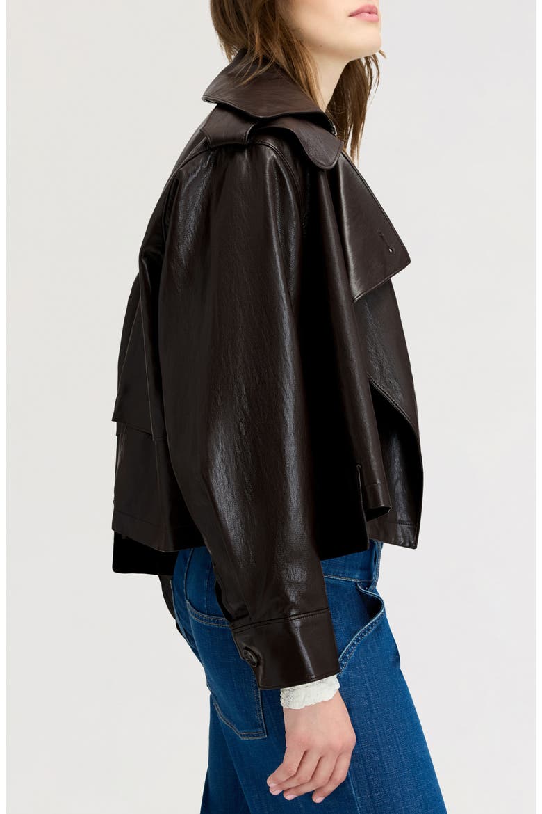 Draped Faux Leather Jacket, Alternate, color, DARK BROWN