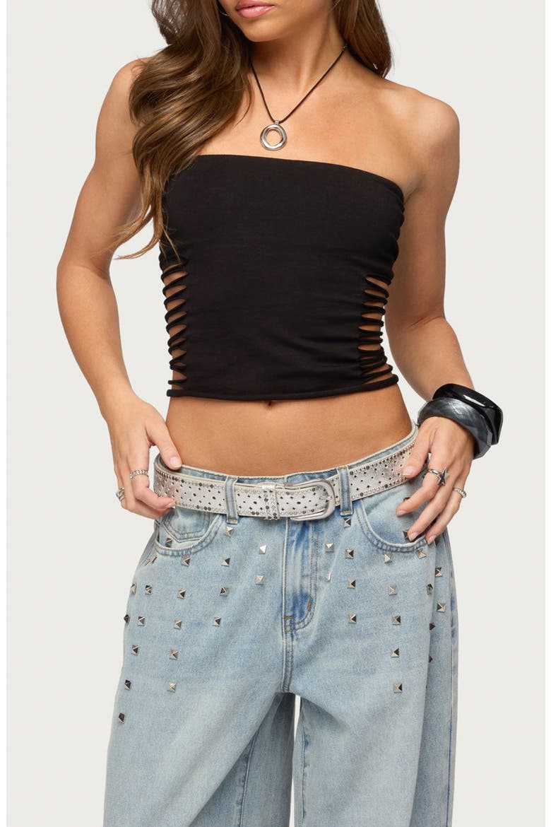 Kelcy Shredded Tube Top, Main, color, BLACK