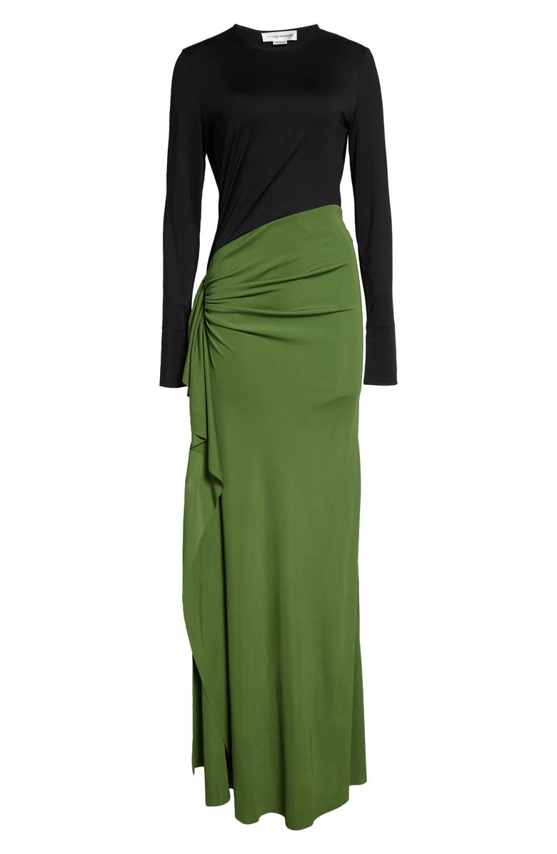 Victoria Beckham Colorblock Ruched Long Sleeve Jersey Gown, Alternate, color, 