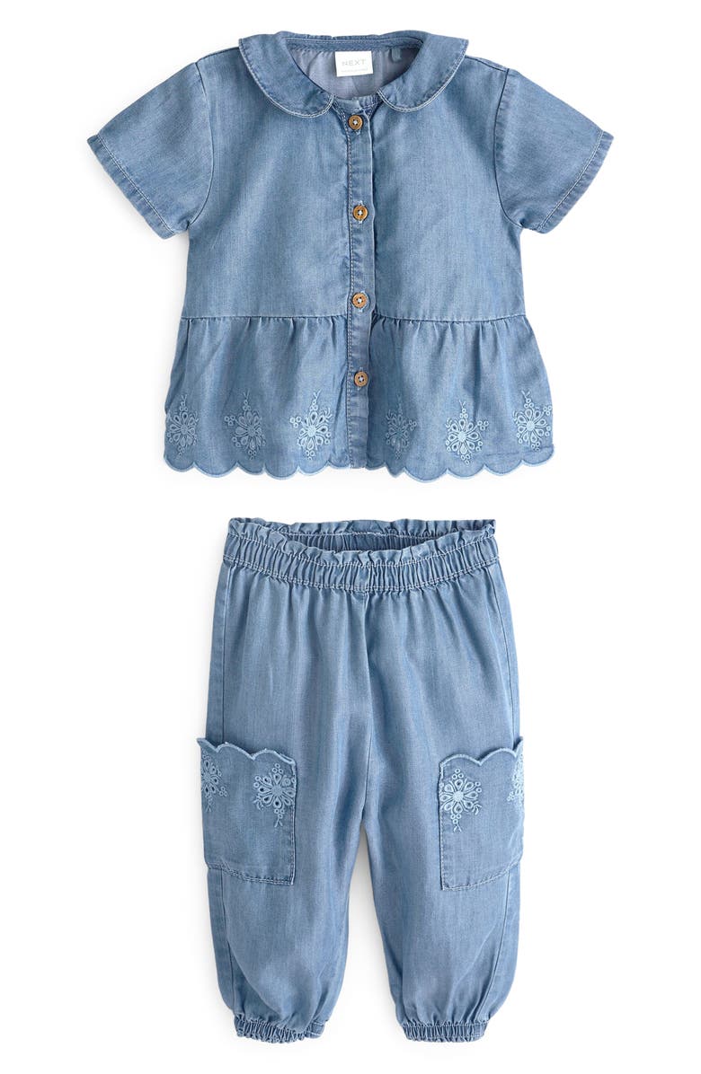 NEXT Kids' Broderie Anglaise Chambray Top & Joggers Set, Main, color,