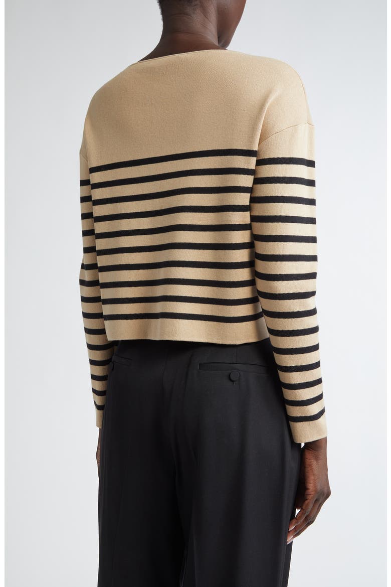 Ronnie Stripe Boatneck Silk & Cotton Sweater, Alternate, color, HAZELWOOD/ BLACK