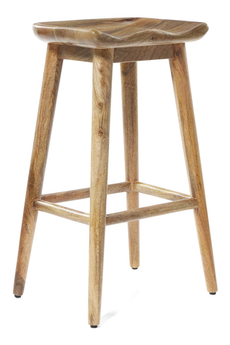 Brown Wood Bar Stool with Footrest, Main, color, BROWN