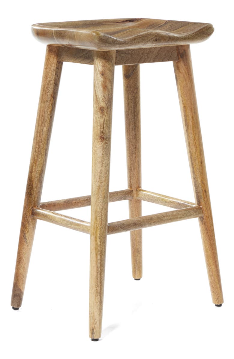 GINGER BIRCH STUDIO Brown Wood Bar Stool with Footrest, Main, color,