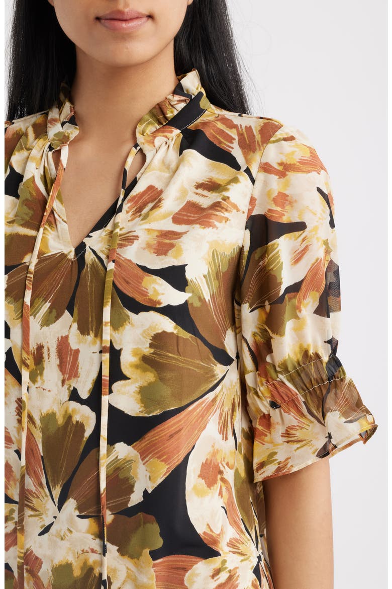 Ruffle Split Neck Top, Alternate, color, ANNE BLACK MULTI