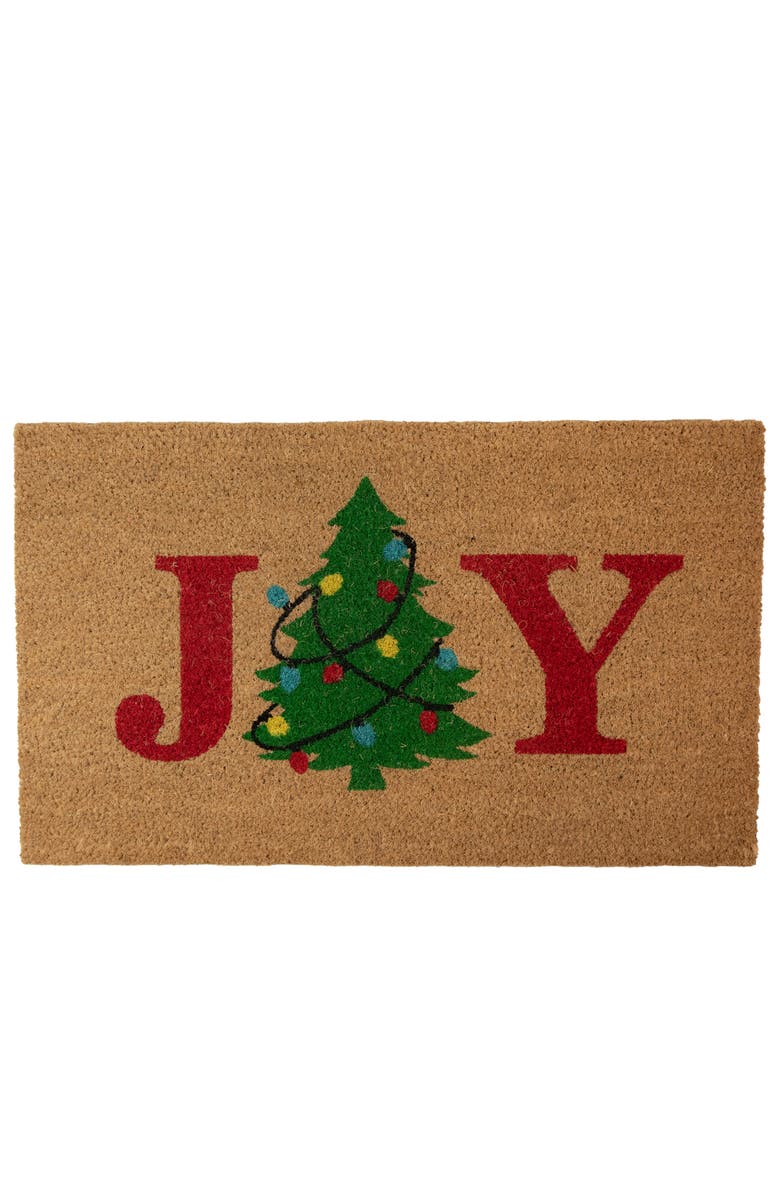 Northlight Natural Coir "Joy" Christmas Tree Doormat 18" x 30", Main, color, Brown