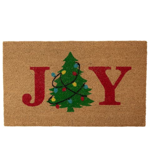 Natural Coir "Joy" Christmas Tree Doormat 18" x 30"