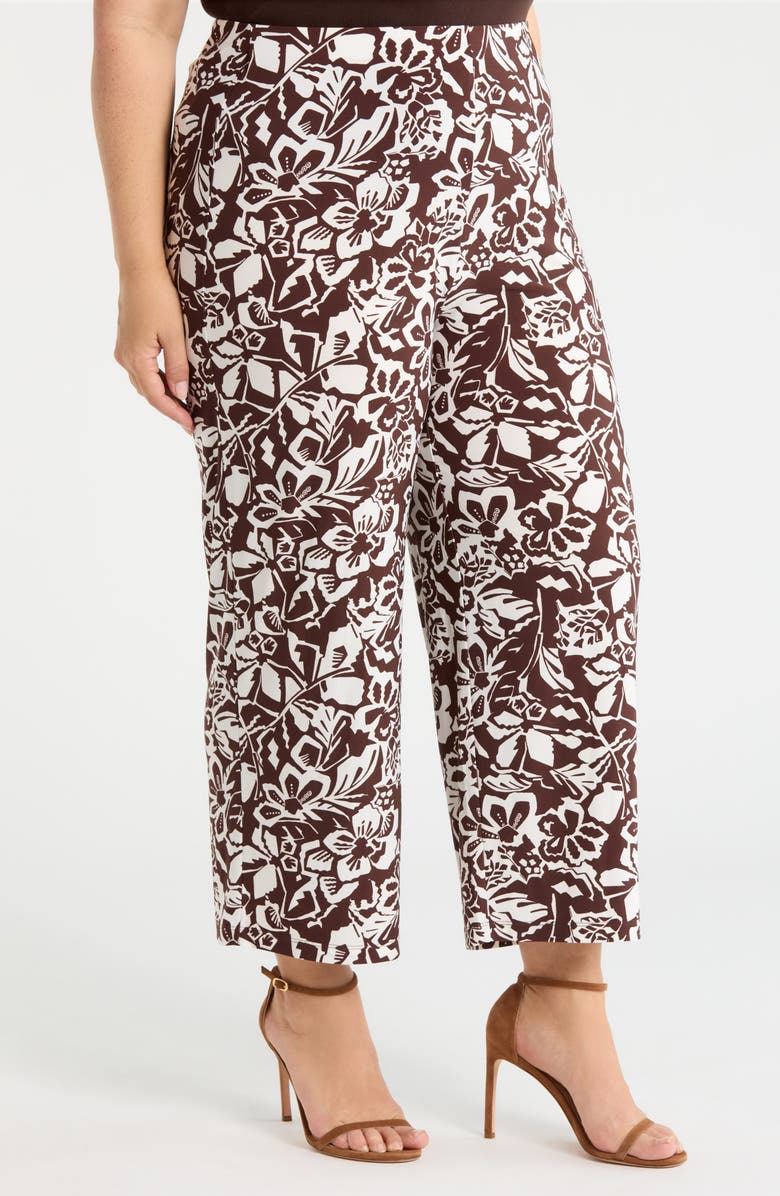 AK ANNE KLEIN Print Knit Crop Wide Leg Pants, Alternate, color, Dark Chocolate/ White