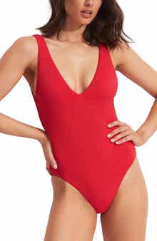 Seafolly Sea Dive Deep V-Neck One-Piece Swimsuit
