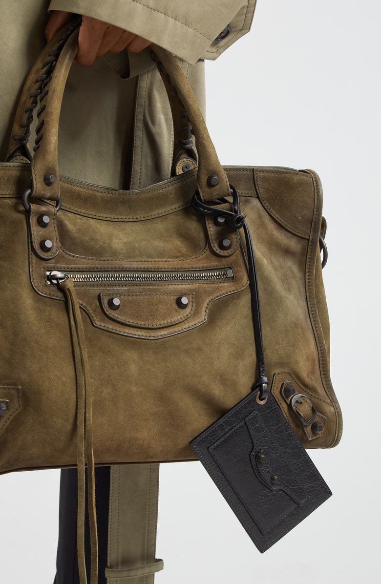 Balenciaga Le City Crackled Leather Card Holder Bag Charm, Alternate, color, 1000 Black