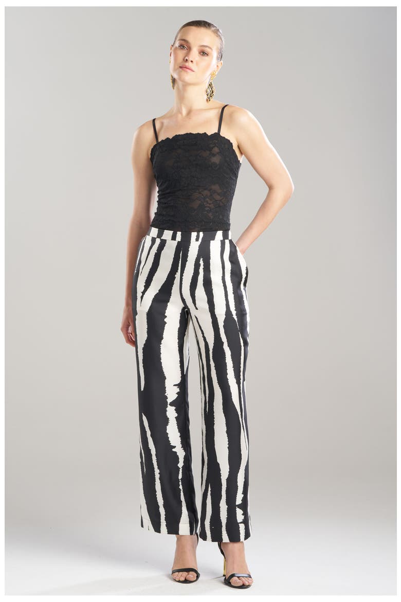 Zebra - Silk Twill Pull On Straight Leg Pant, Main, color, Black/White