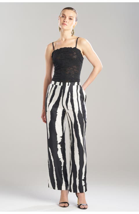 Zebra - Silk Twill Pull On Straight Leg Pant