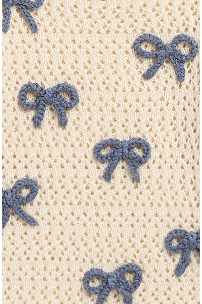 Braided Bow Appliqué Cotton Pointelle Sweater, Alternate, color, NATURAL