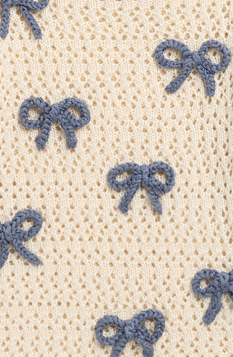 Rylee + Cru Braided Bow Appliqué Cotton Pointelle Sweater, Alternate, color, Natural