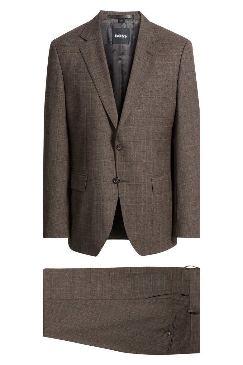 Huge Glen Plaid Wool Suit, Alternate, color, DARK BROWN