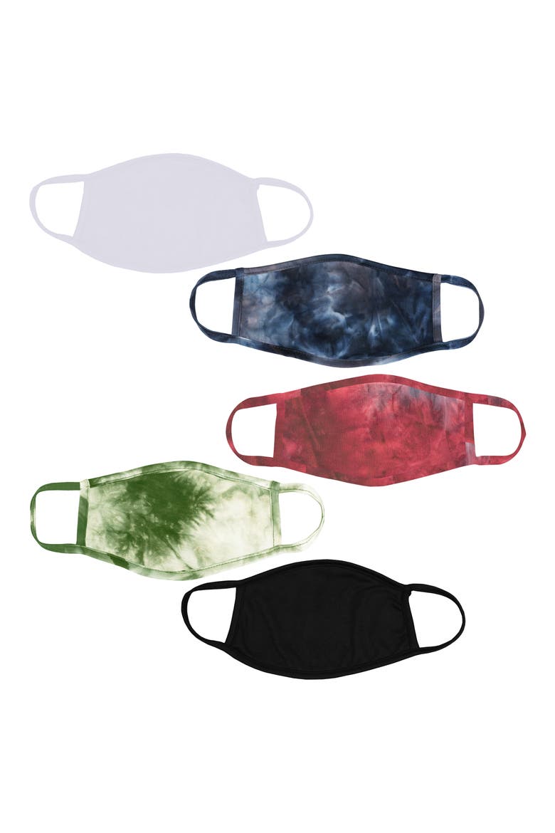 5-Pack Adult Face Masks, Alternate, color, BLK/ WHT/ BLU/ GRN/ RED