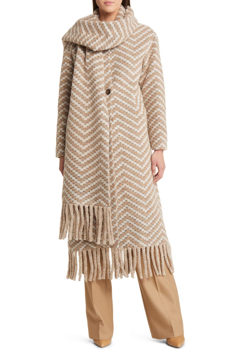Jilliya Oversize Twill Knit Scarf Coat, Main, color, CAMEL