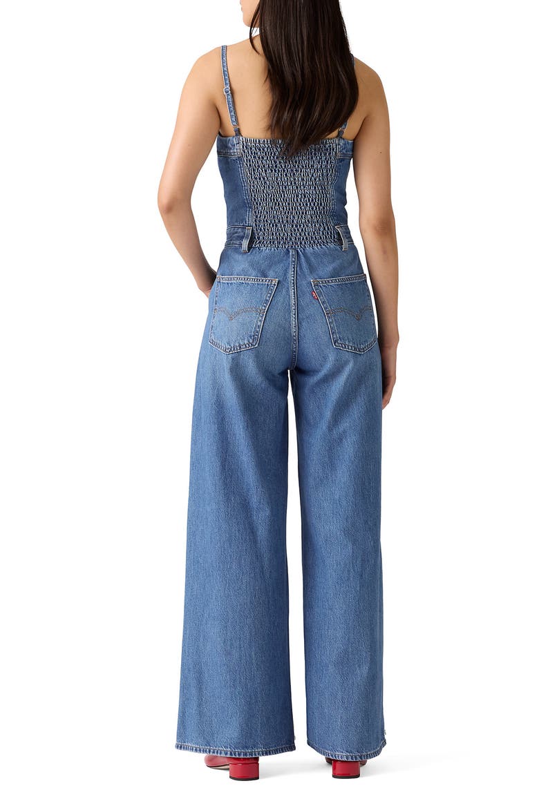 Bustier Zip Denim Jumpsuit, Alternate, color, VINTAGE VIBE