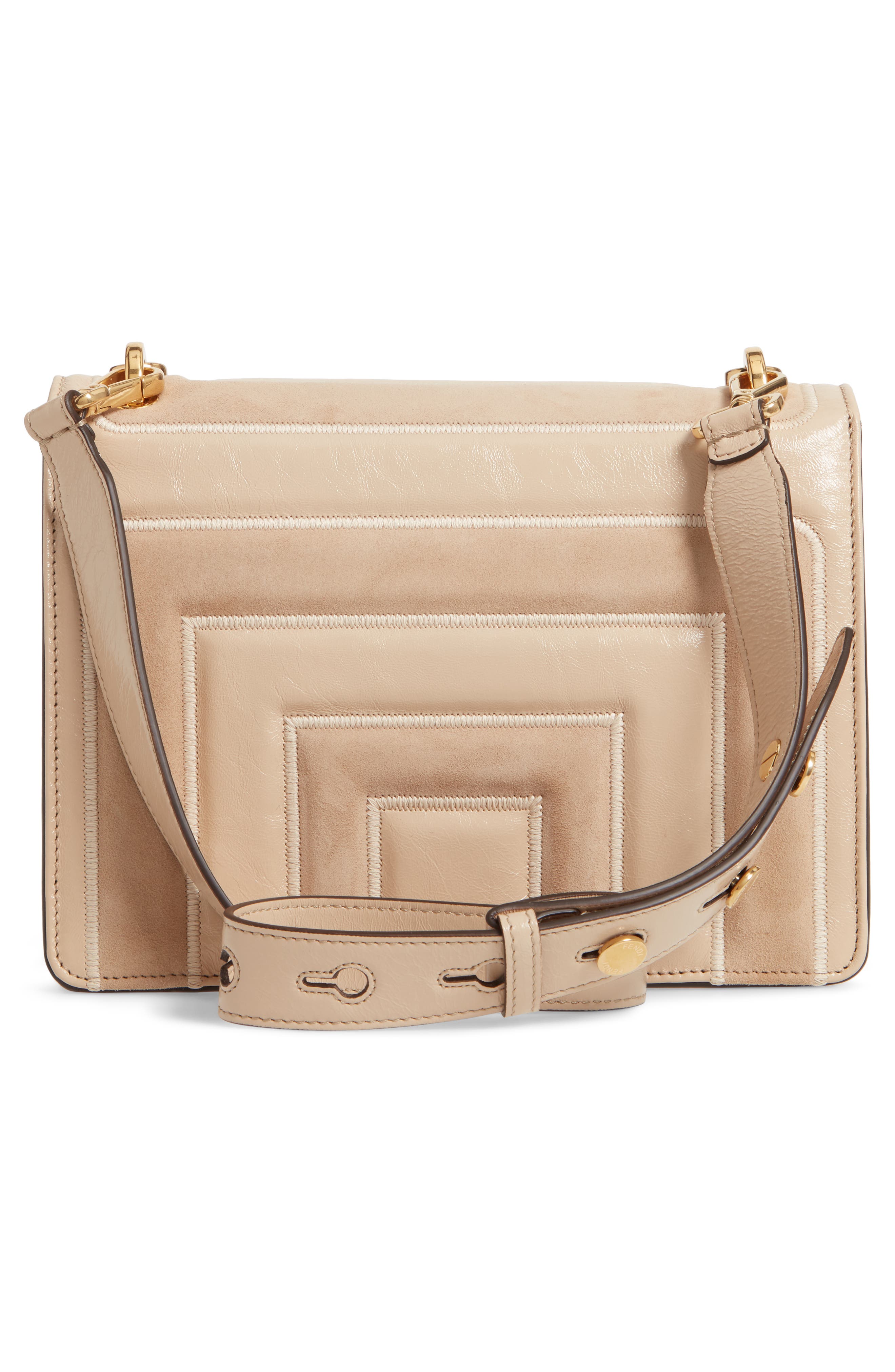 Fendi Kan U Goatskin Suede & Lambskin Leather Shoulder Bag, Alternate, color, 