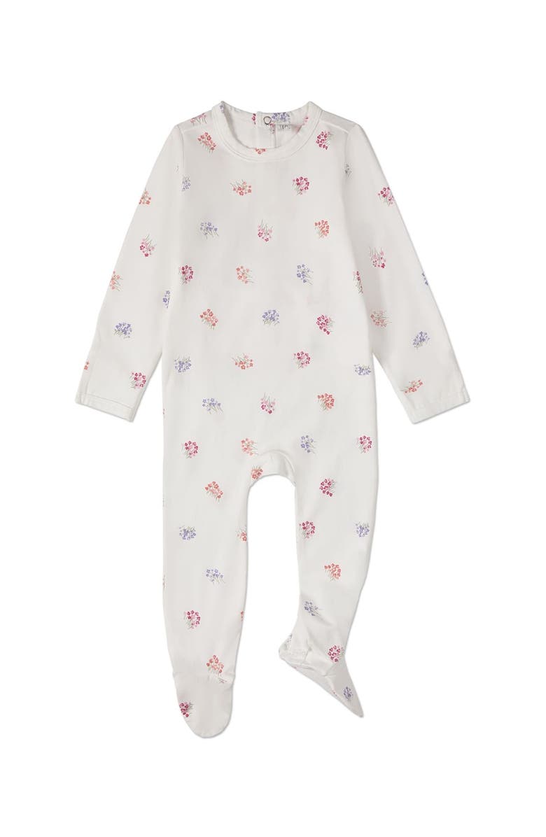 MiniMoi Floral Print Cotton Rich Footie, Main, color, Winter White