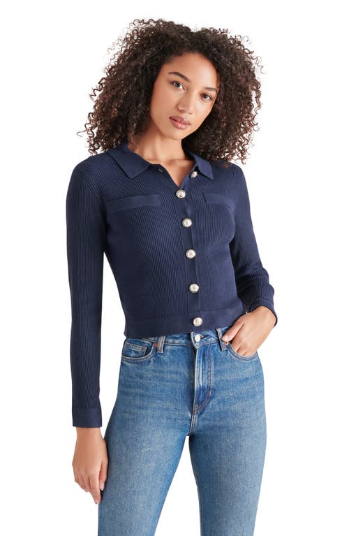 Steve Madden Ayda Collar Rib Cardigan In Blue