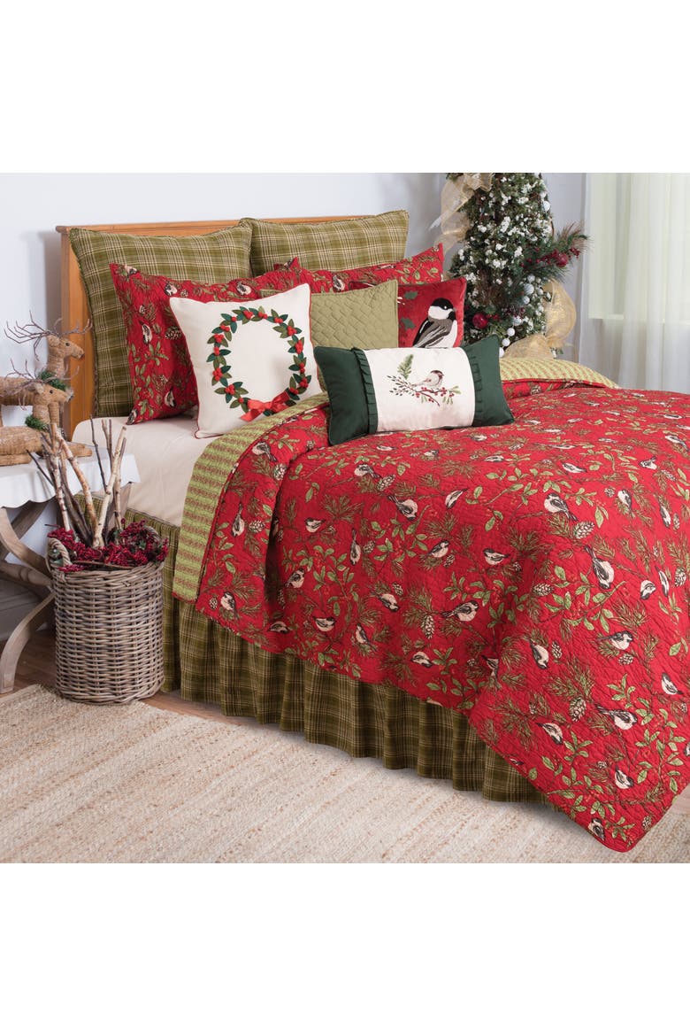 Chickadee Red Cotton Quilt Set  - Reversible and Machine Washable, Alternate, color, Red