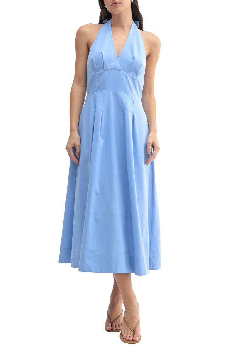 Mila Mae Halter Neck Pleated Midi Dress, Main, color, 