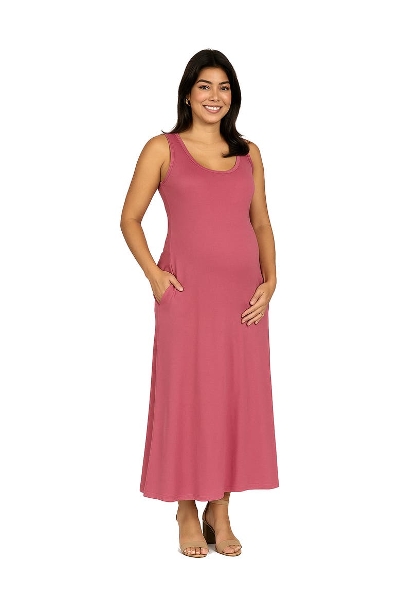 Maternity Scoop Neck Sleeveless Maxi Dress with Pockets, Alternate, color, Rose