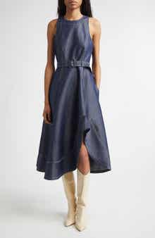 Cinq à Sept Zelda Sleeveless Belted Cotton Blend Denim Dress
