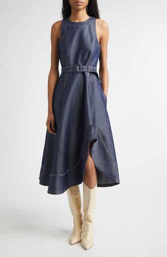 Cinq à Sept Zelda Sleeveless Belted Cotton Blend Denim Dress