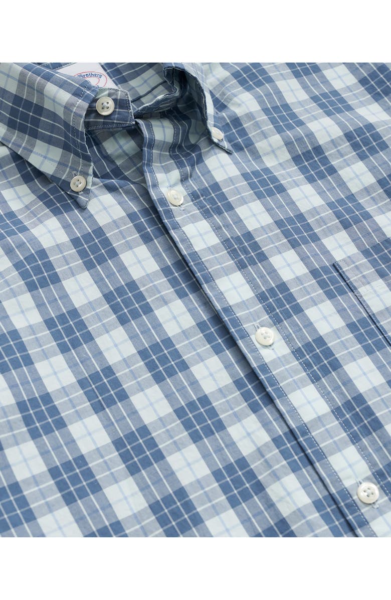 Brooks Brothers Friday Regular Fit Plaid Short Sleeve Cotton Poplin Button-Down Shirt, Alternate, color, 