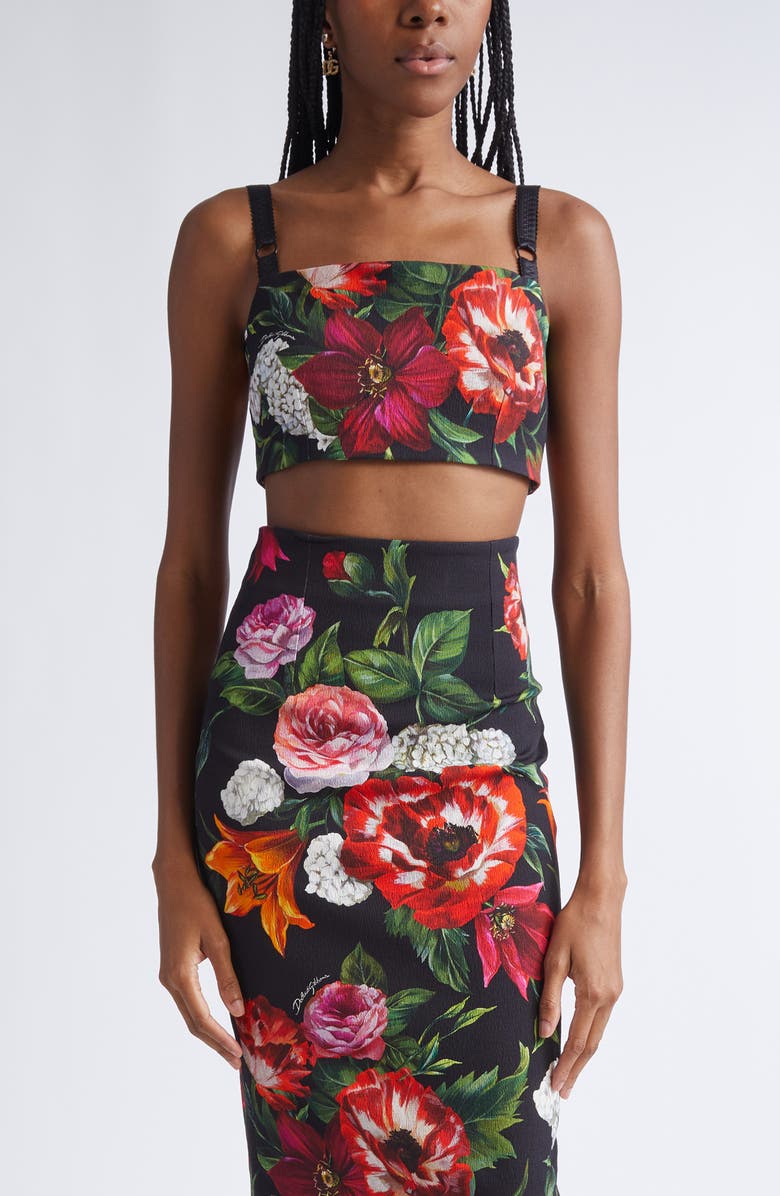 Dolce&Gabbana Floral Print Stretch Faille Crop Top, Main, color, Hn5pb Anemoni Gigli F.nero