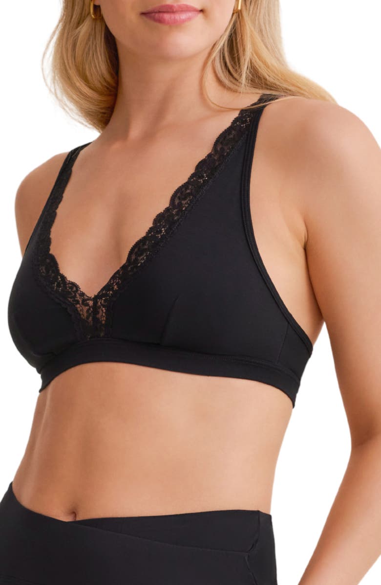 Fleur't Lace Trim Bralette, Main, color, Black