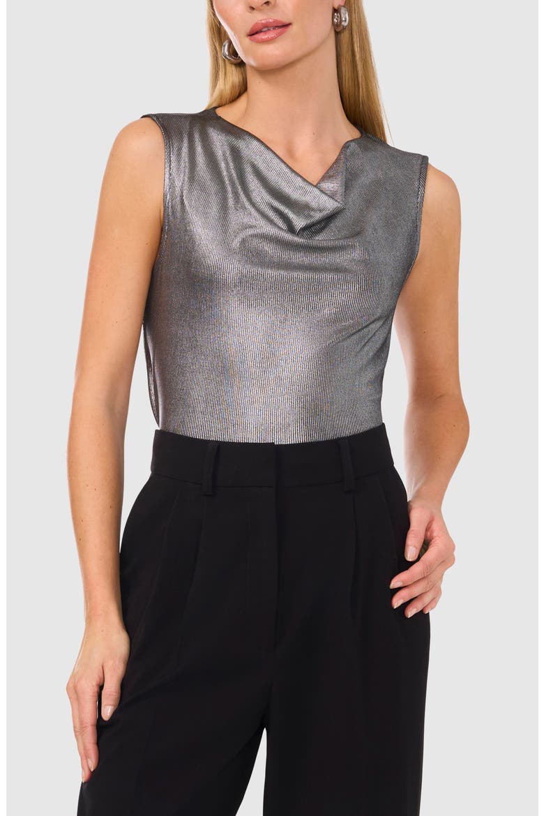 Metallic Cowl Neck Sleeveless Top, Main, color, BLACK