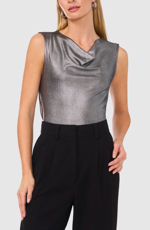 Metallic Cowl Neck Sleeveless Top