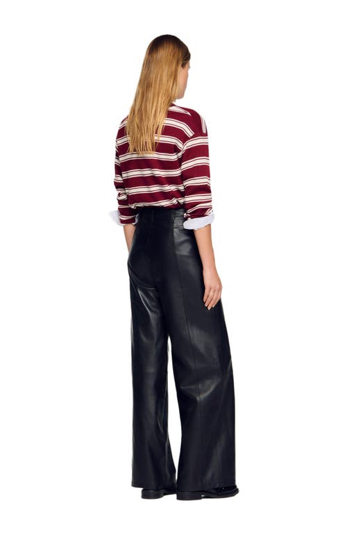 Sandro Wide-leg Leather Trousers In Black