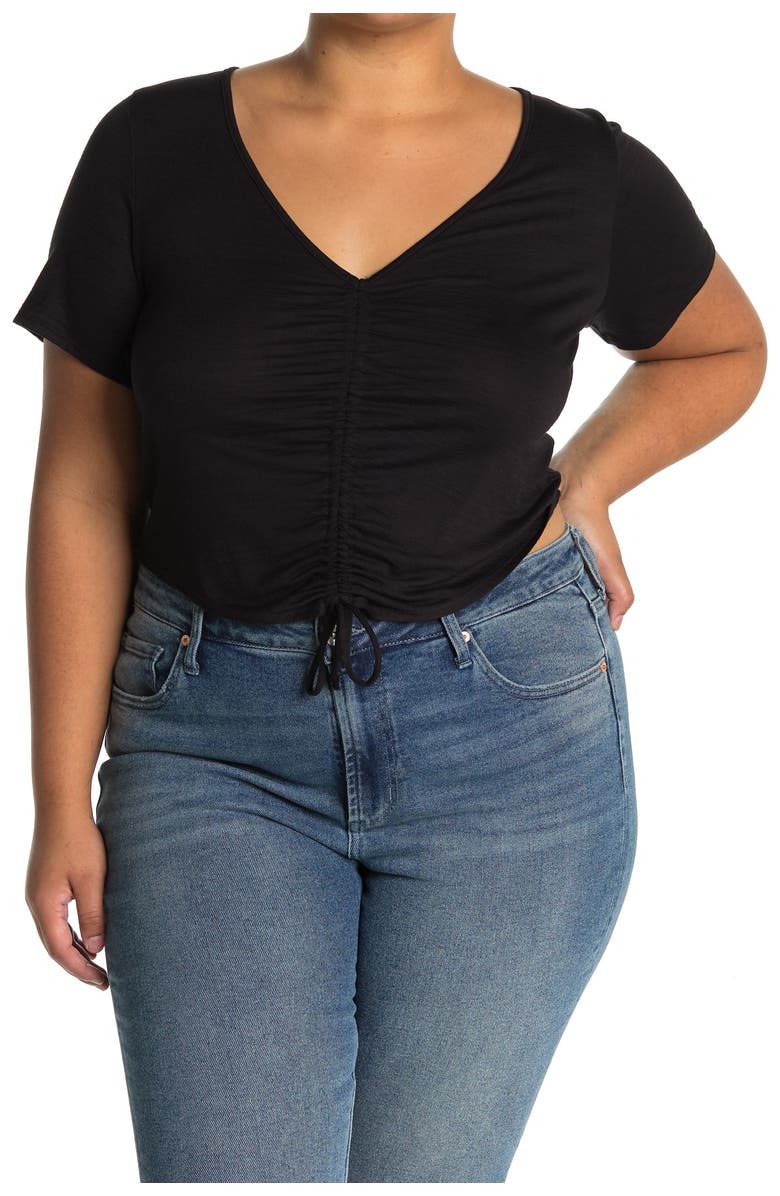 Curvy Sense Shirred V-Neck Top, Main, color, 