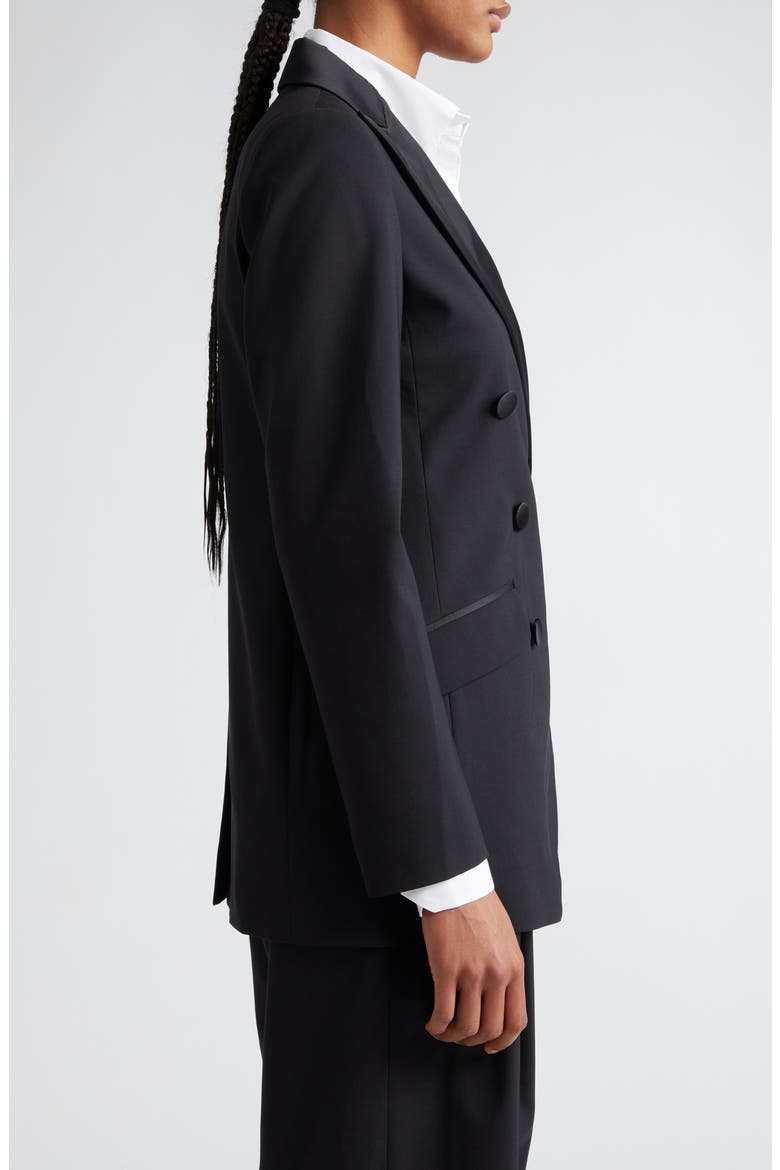 Double Breasted Satin Tuxedo Jacket, Alternate, color, BLACK