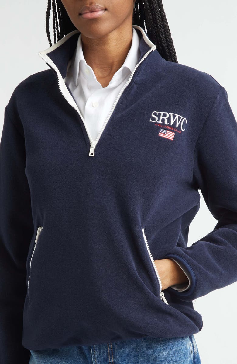 Sporty & Rich Nautical Embroidered Polar Fleece Half Zip Sweatshirt, Alternate, color, Dark Navy
