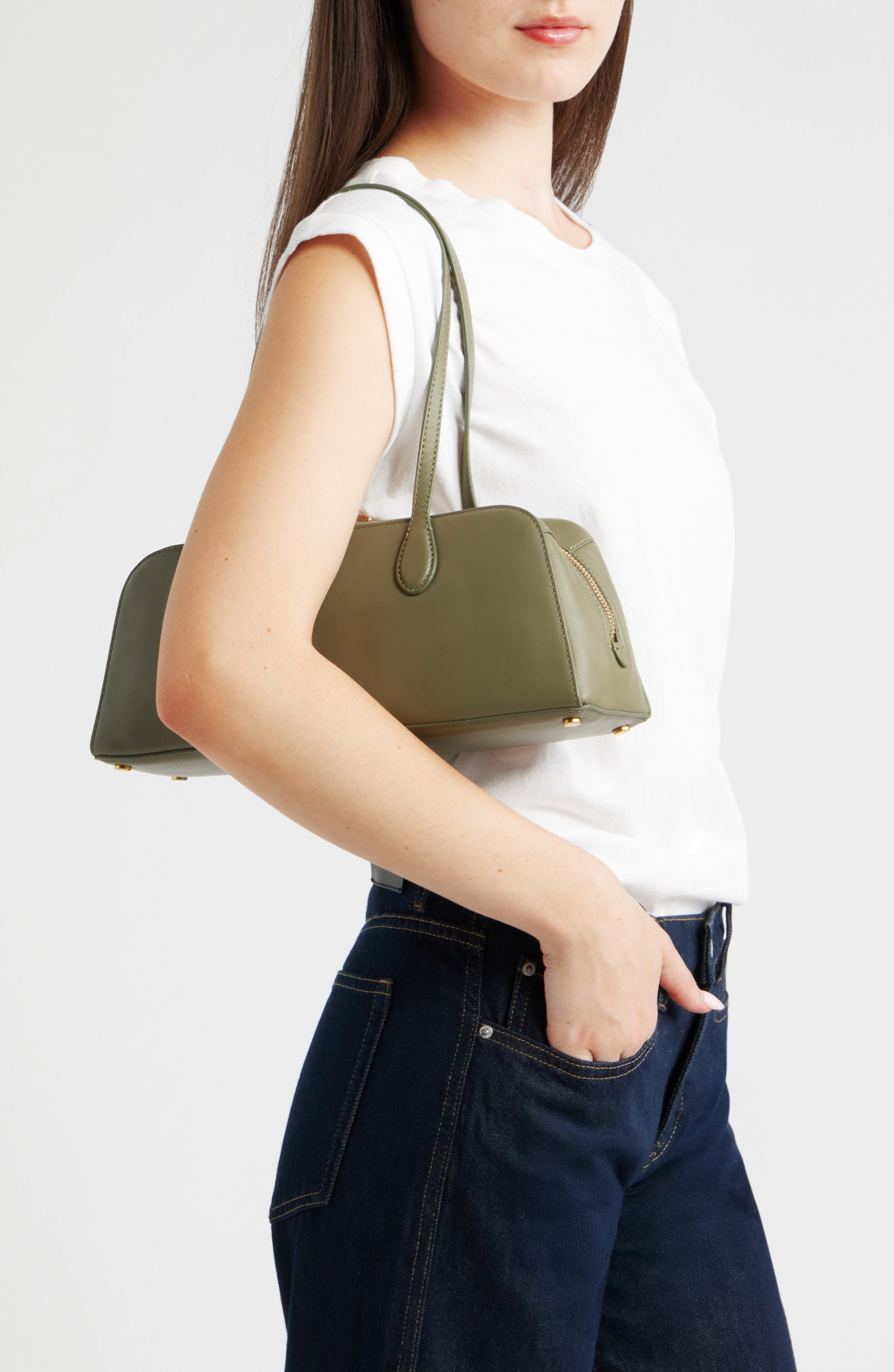 Athene Nappa Leather East/West Shoulder Bag, Alternate, color, PINEGROVE