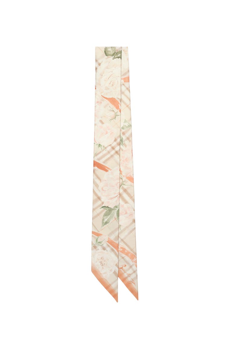 Skinny Rose Check Silk Scarf, Main, color, Honey beige