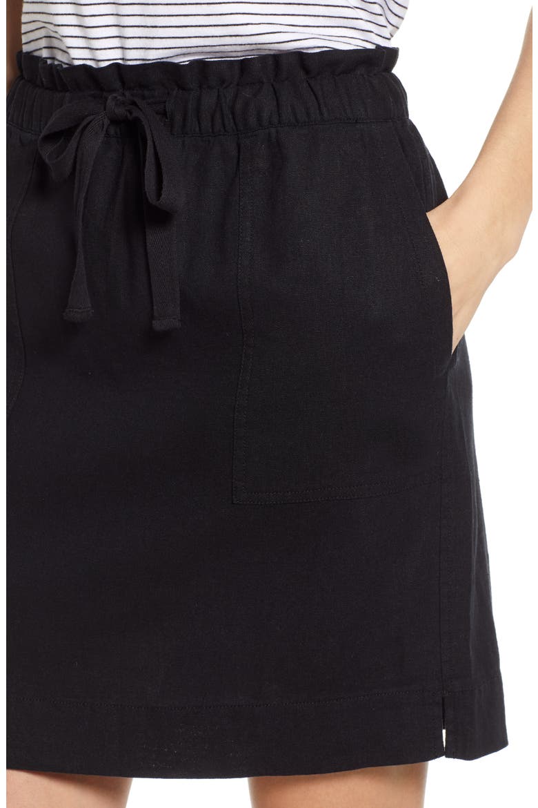 Paperbag Waist Linen Blend Skirt, Alternate, color, BLACK
