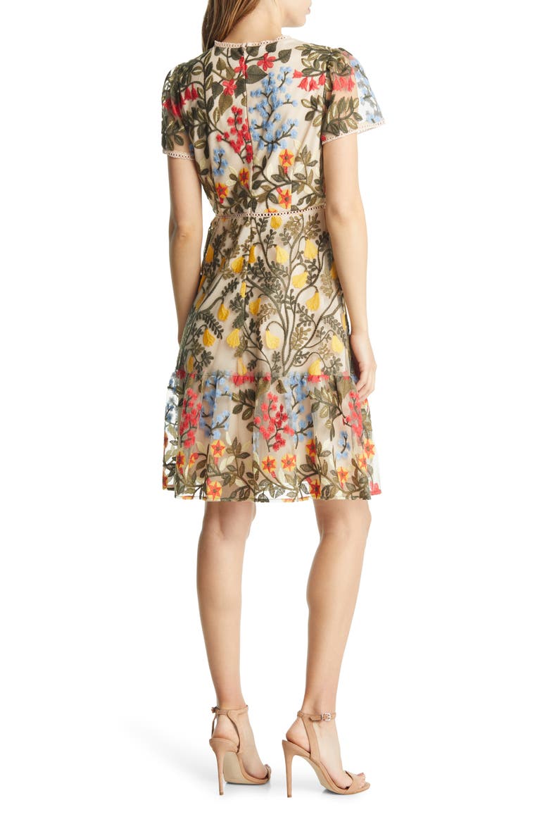 Embroidery & Crochet A-Line Dress, Alternate, color, NUDE/ CAPER/ RED