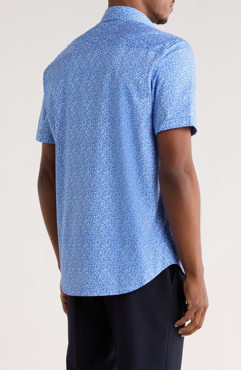 Bugatchi Print Short Sleeve Button-Up Shirt, Alternate, color, Cobalt