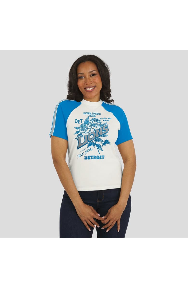WEAR by Erin Andrews Women's WEAR by Erin Andrews White Detroit Lions Sleeve Stripe Distressed Raglan T-Shirt, Alternate, color, White