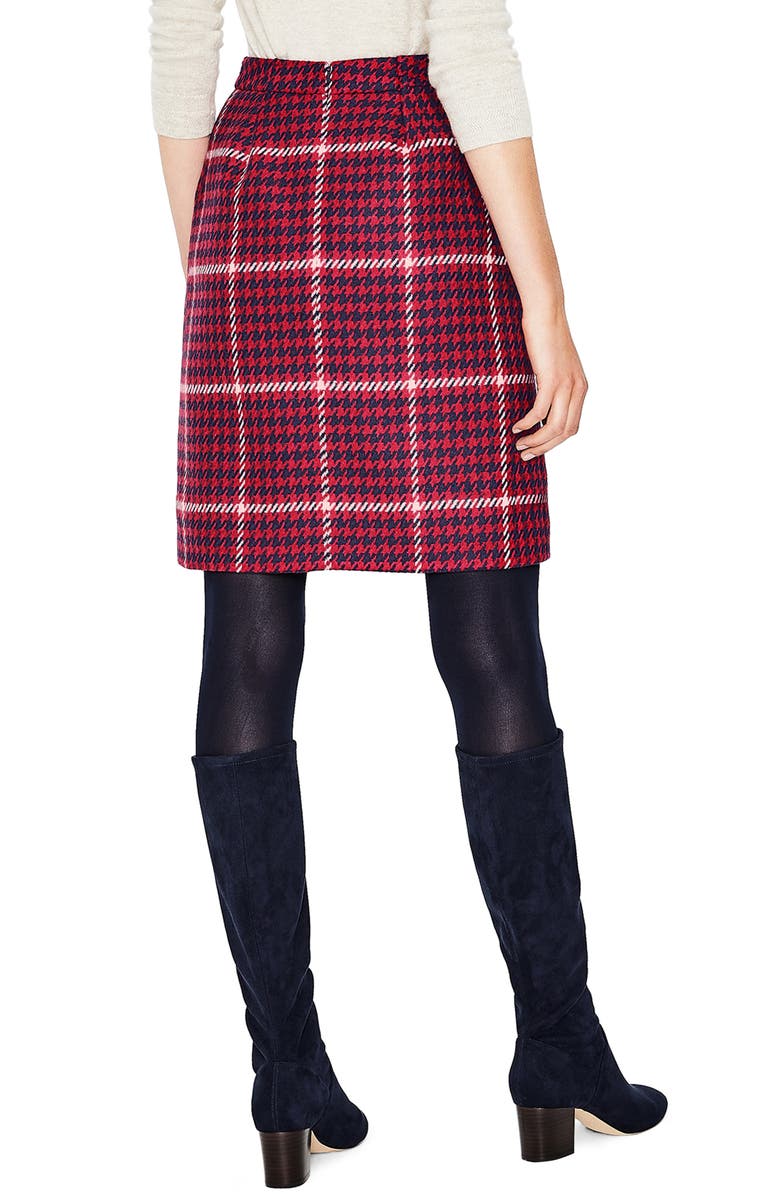 Boden British Tweed Wool Mini Skirt, Alternate, color, Post Box Red And Navy Check